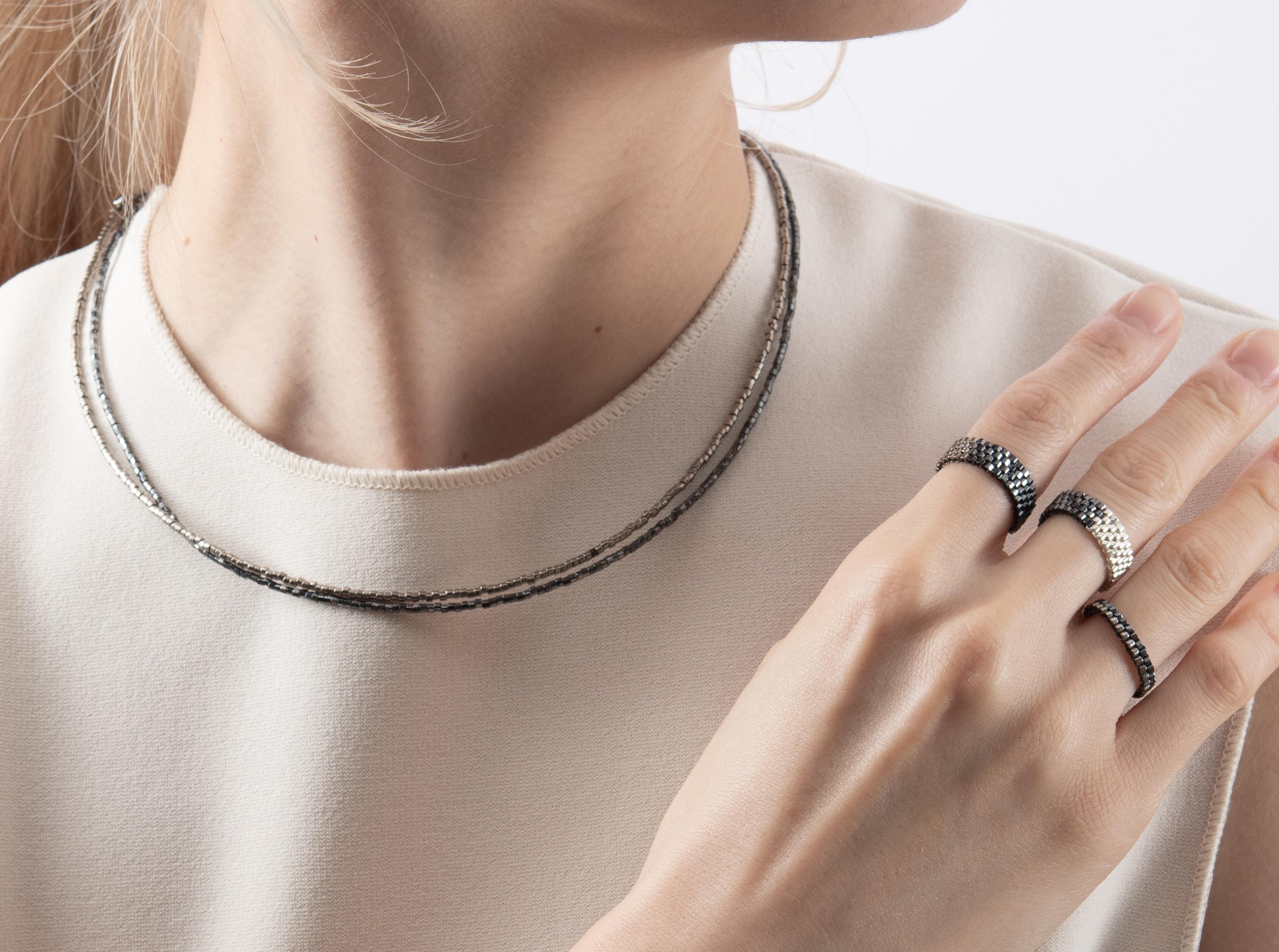 ２色２連ビーズネックレスGray & Gunmetal （みやび003-NEC）みやびシリーズ